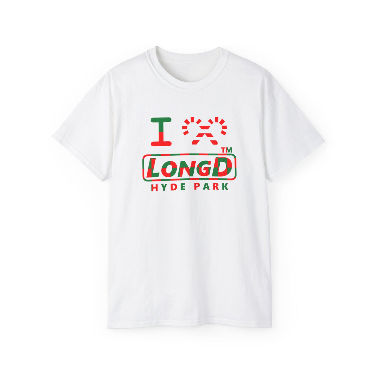 I candy cane LongD Hyde Park positive checkered logo cotton tee