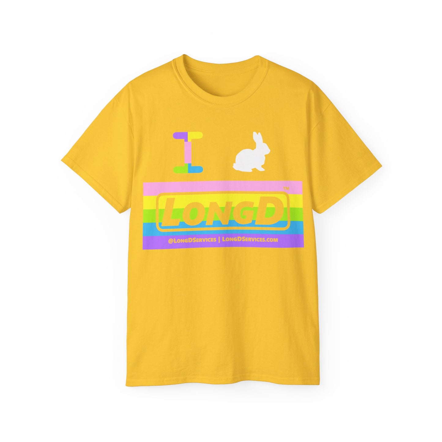 I Bunny LongD® negative horizontal striped Tag-domain Logo Cotton Tee