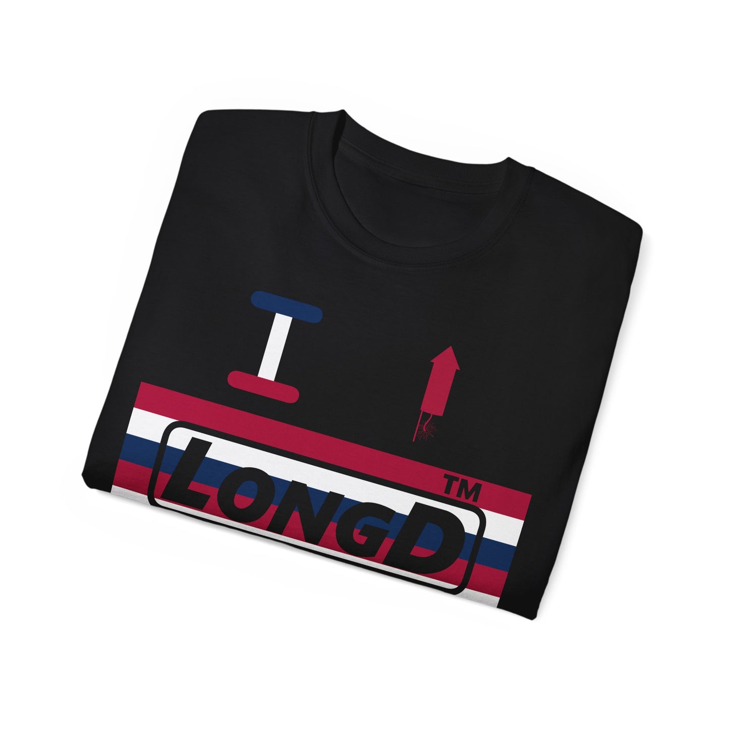 I firecracker LongD negative horizontal 6-striped tag-domain logo cotton tee