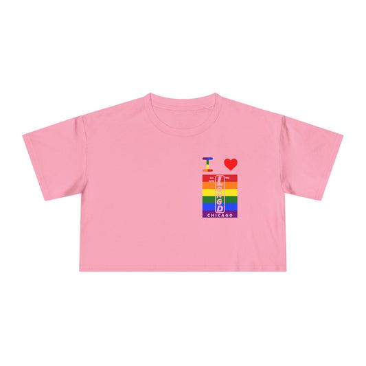 I Luv LongD Negative horizontal 6-striped upright single-breasted Chicago logo crop tee (Pride colors)