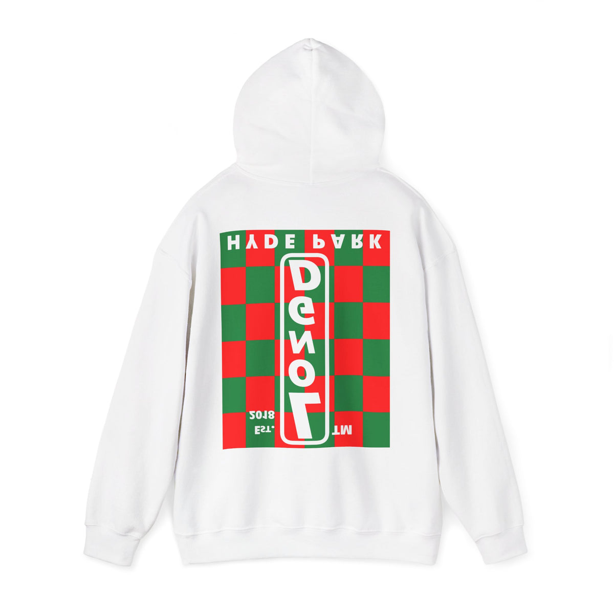 LongD Hyde Park negative upright checkered front-back logo (Xmas colors) hoodie