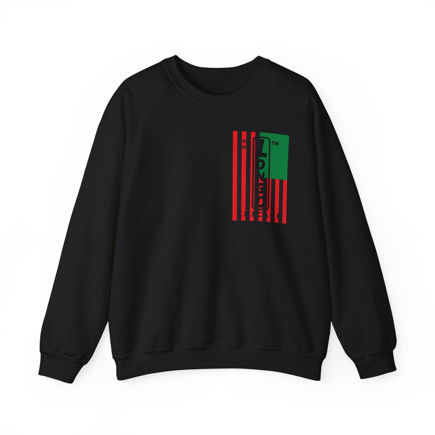 LongD negative cropped flag single-breasted front-back Chicago upright logo crewneck sweatshirt (Juneteenth colors)