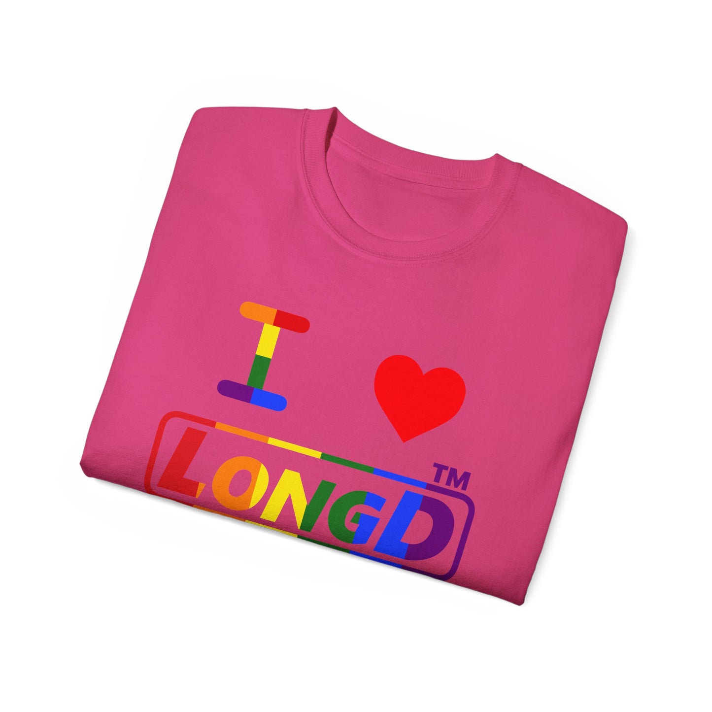 I Luv LongD positive vertical striped Hyde Park logo cotton tee (Pride colors)