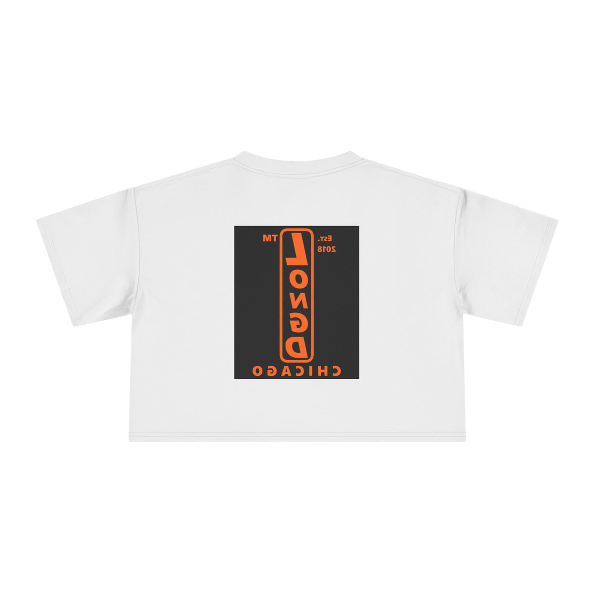 LongD Chicago upright front-back logo orange (FE7518) on Black (000000) crop tee