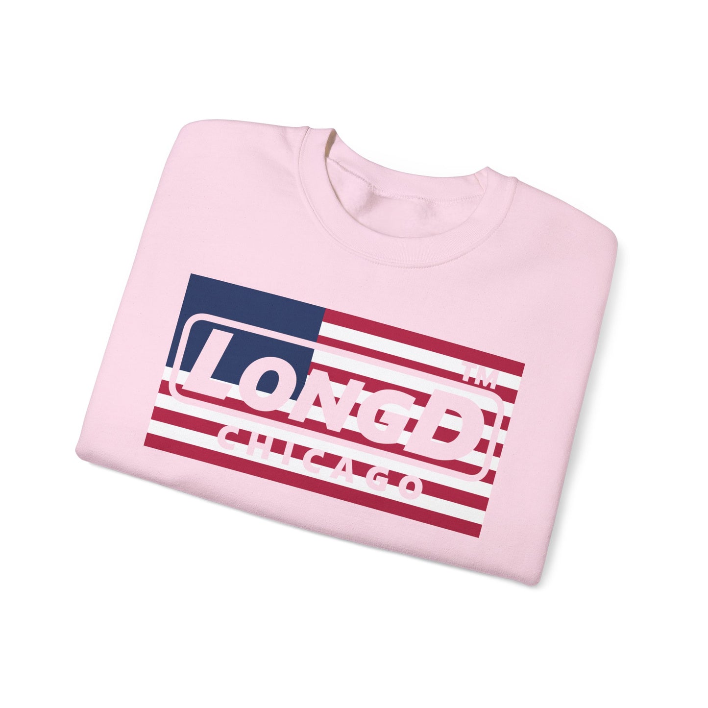 LongD negative flag front-back Chicago logo crewneck sweatshirt (patriotic colors)