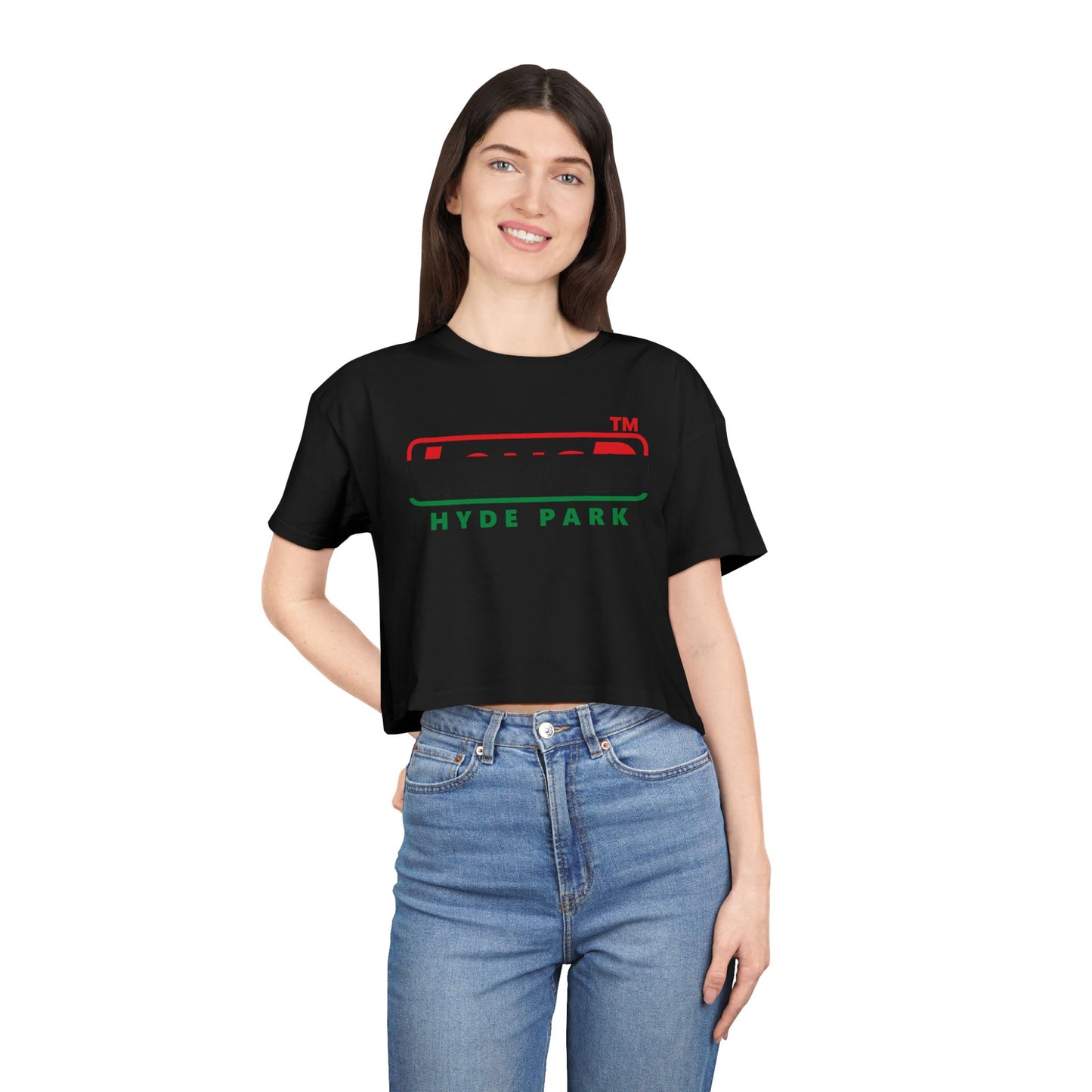 LongD positive horizontal 3-striped Hyde Park logo crop tee (Juneteenth colors)