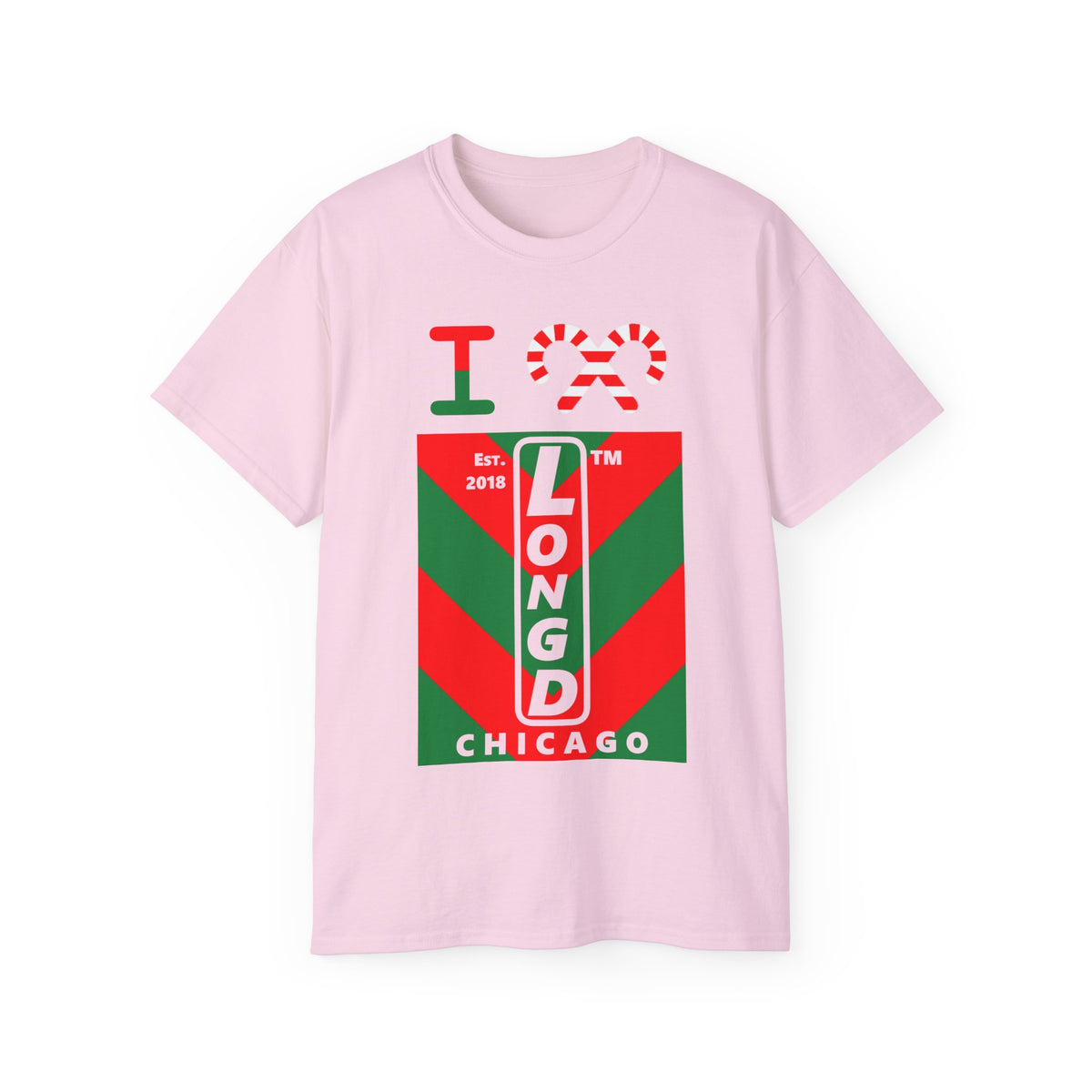 I candy cane LongD Chicago negative upright downward chevron logo cotton tee