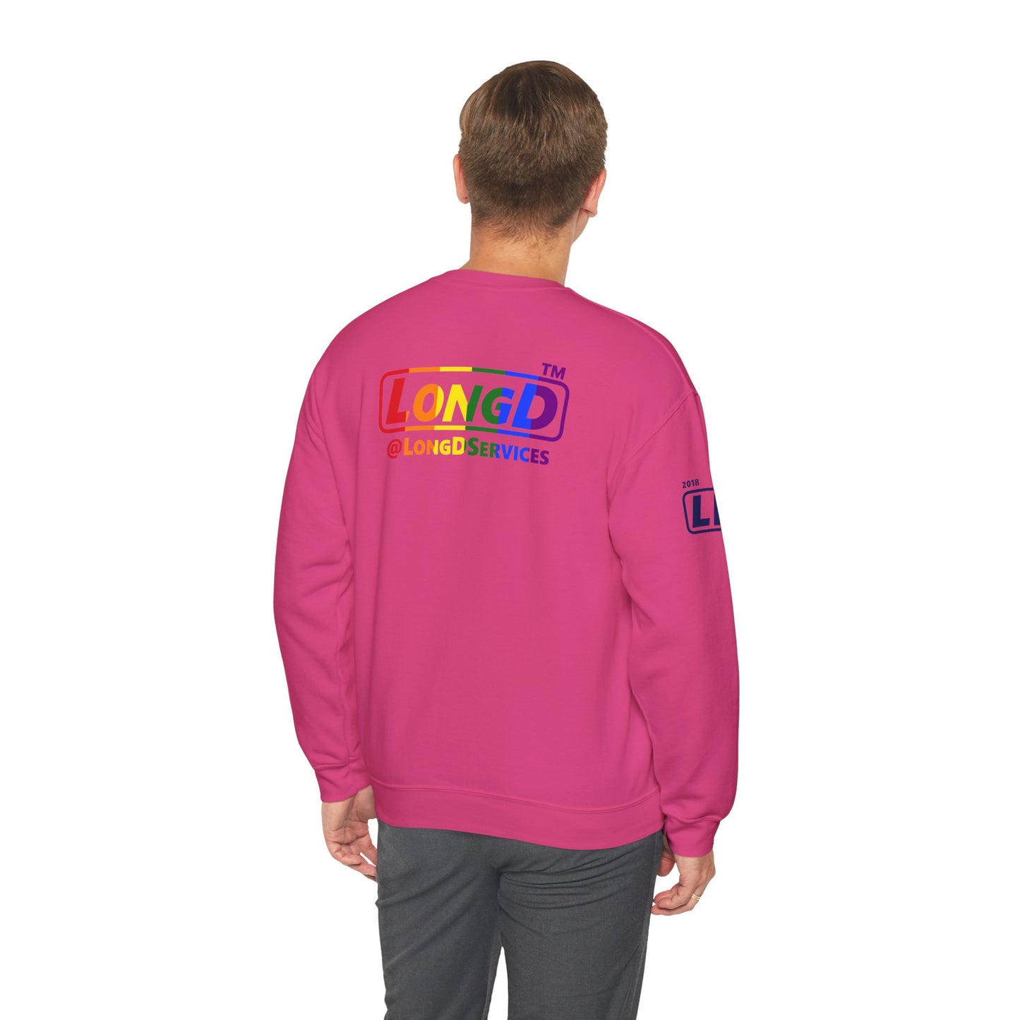 I Luv LongD official basic 4-print tag-domain logo crewneck sweatshirt with Pride heart