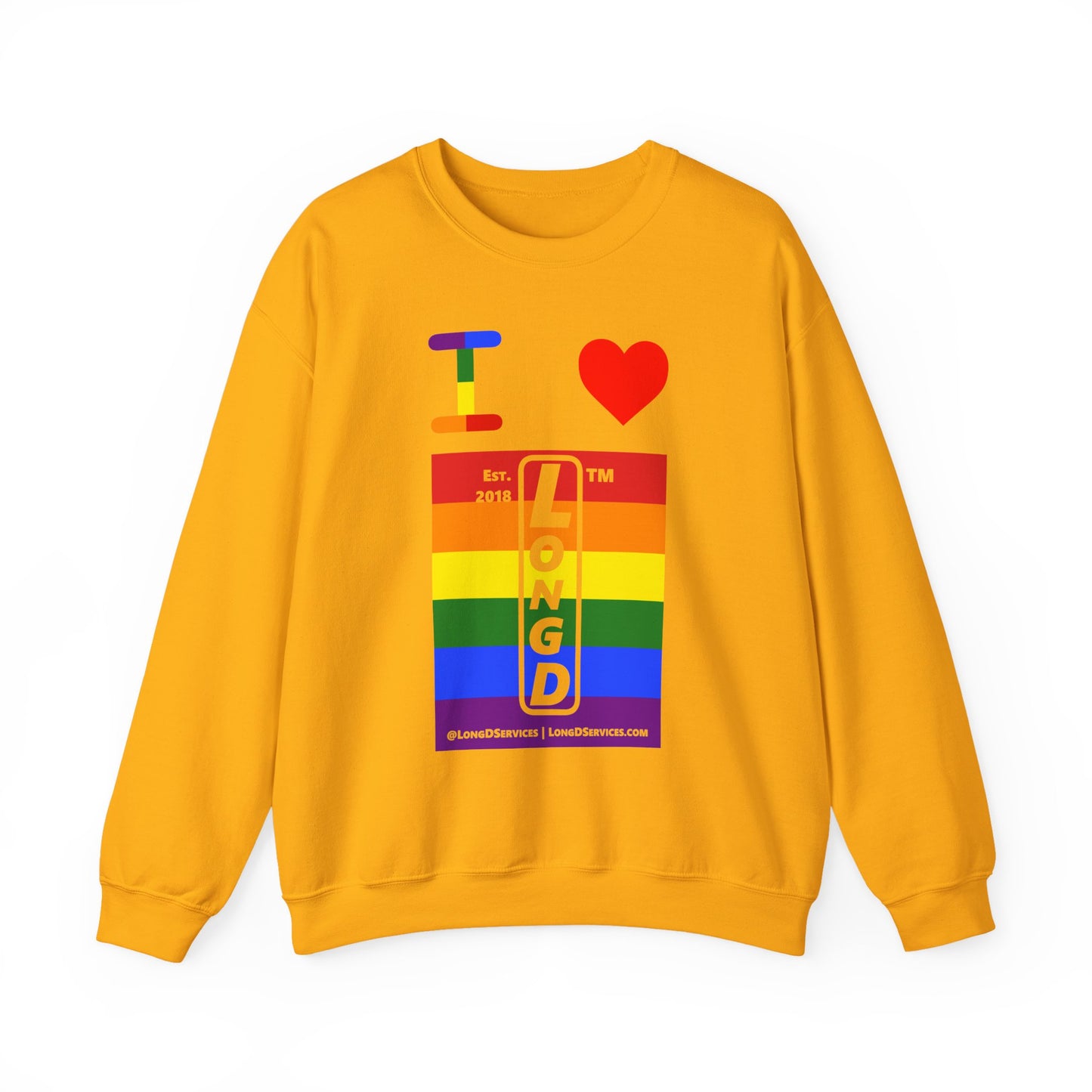 I Luv LongD negative horizontal 6-striped tag-domain upright logo crewneck sweatshirt