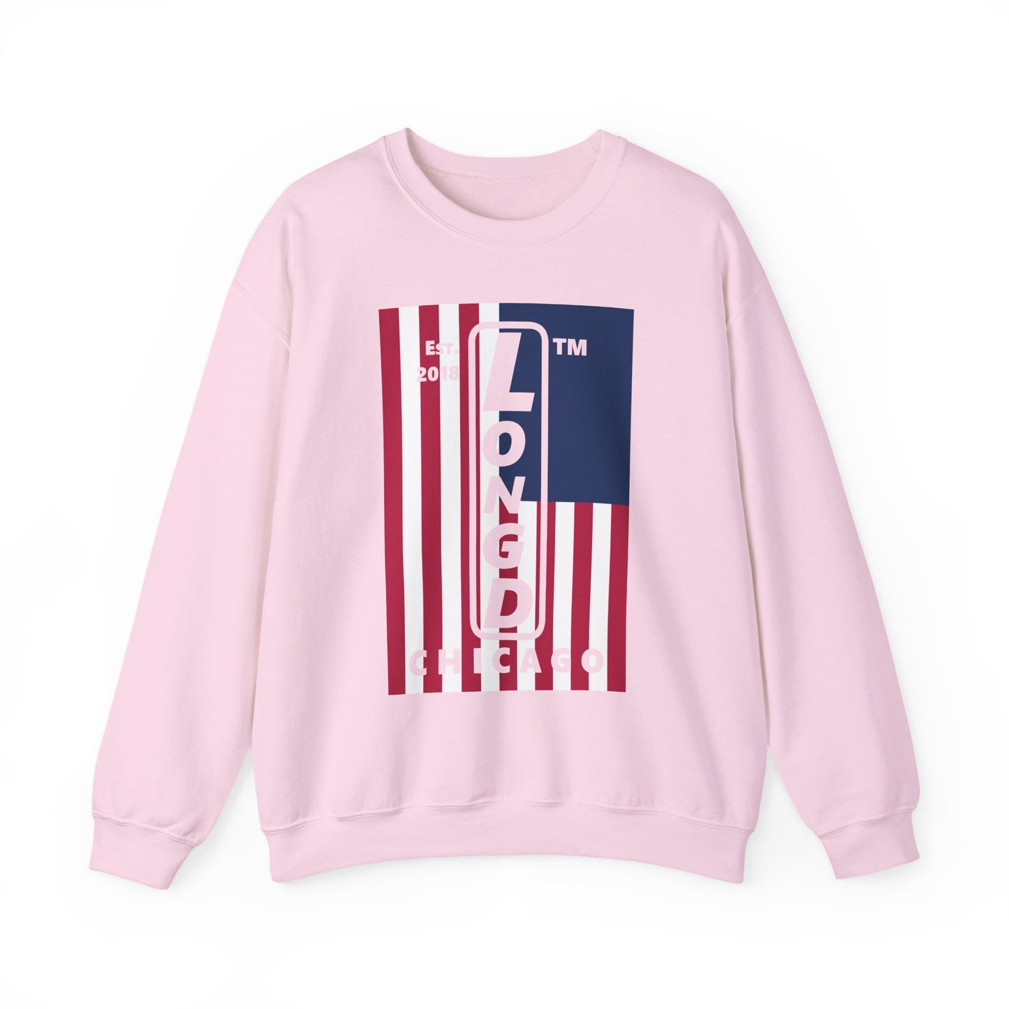 LongD negative cropped flag Chicago logo crewneck sweatshirt (patriotic colors)