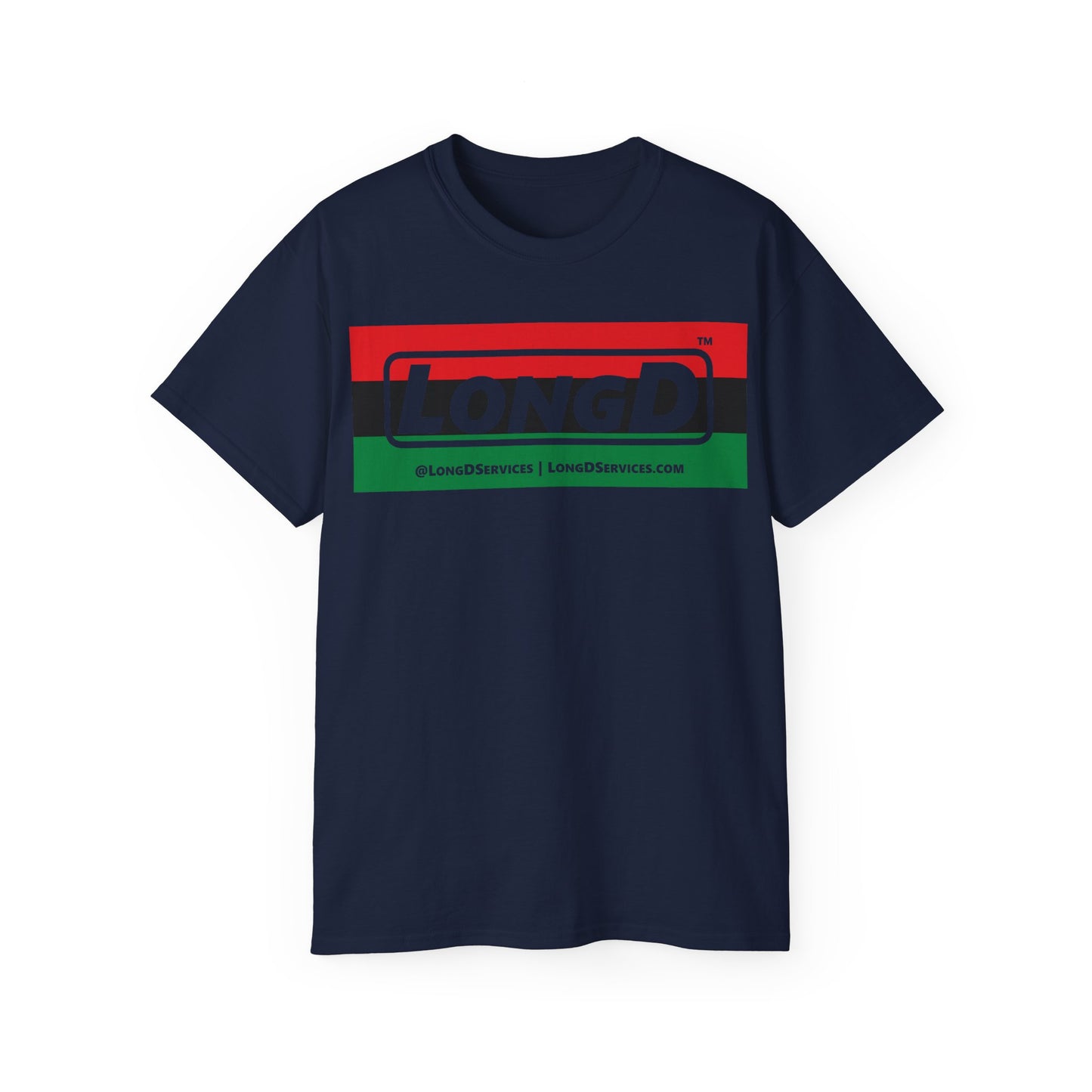 LongD® Logo Cotton Tee Juneteenth negative striped text