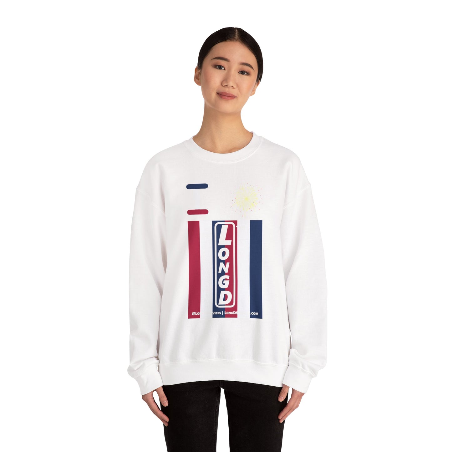 I Burst LongD negative vertical 6-striped tag-domain upright logo crewneck sweatshirt