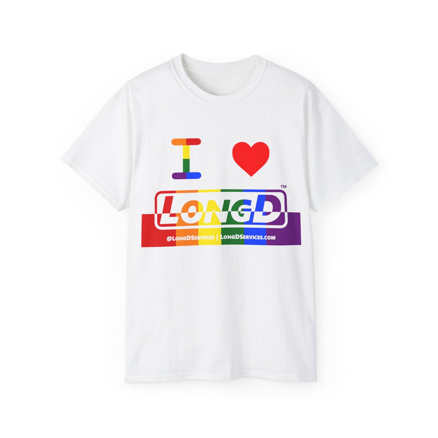 I Luv LongD® Logo Cotton Tee Pride rainbow positive top negative bottom text