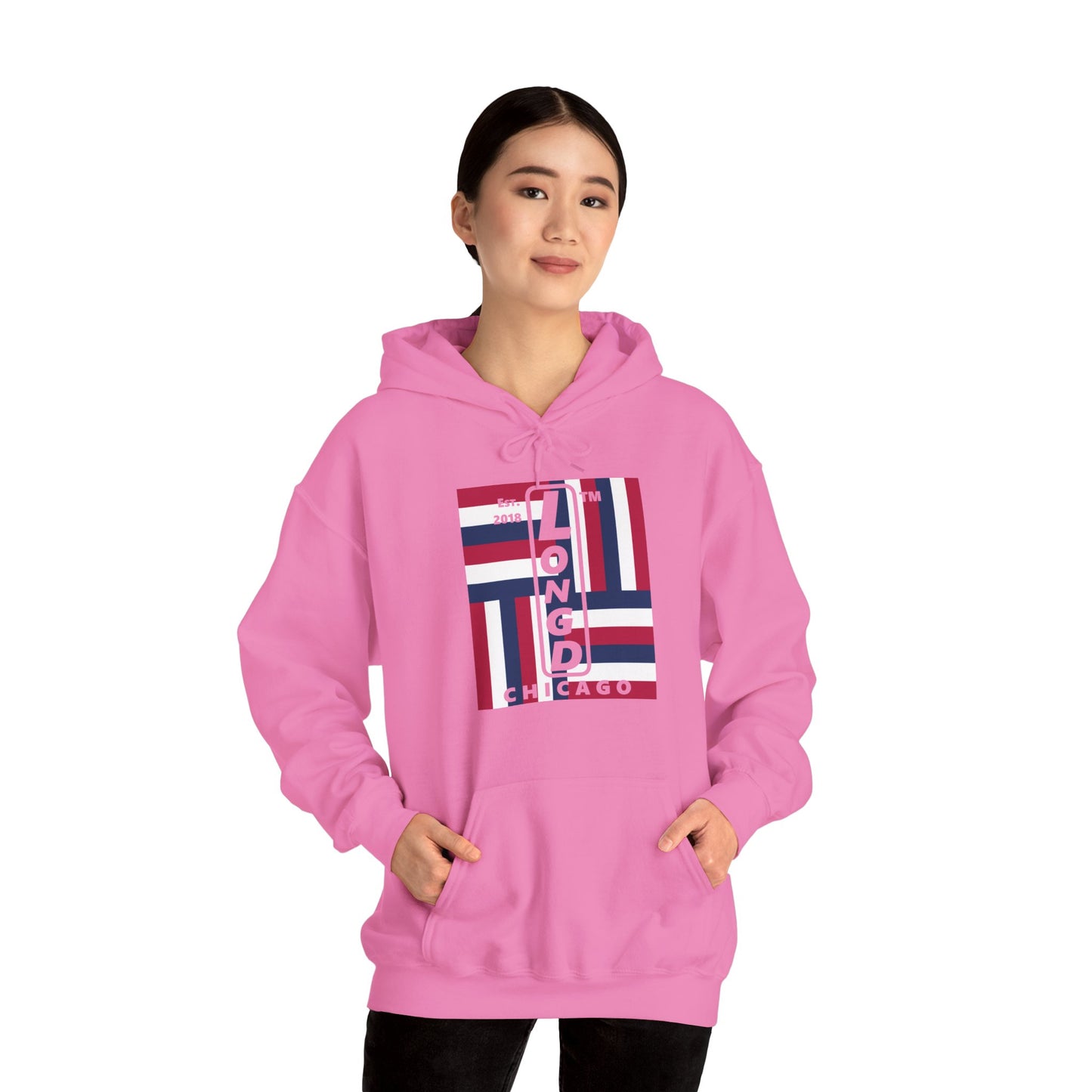 LongD® negative windmill upright Chicago logo hoodie