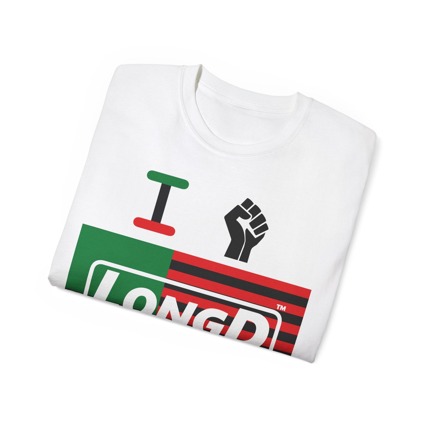 I Fist LongD® Logo Cotton Tee Juneteenth black fist negative flag