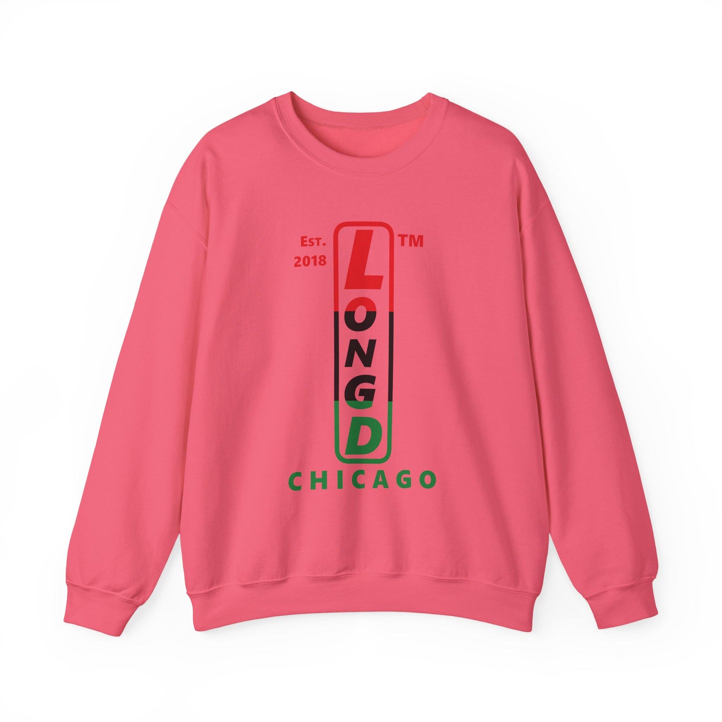 LongD positive horizontal 3-striped Chicago upright logo crewneck sweatshirt (Juneteenth colors)