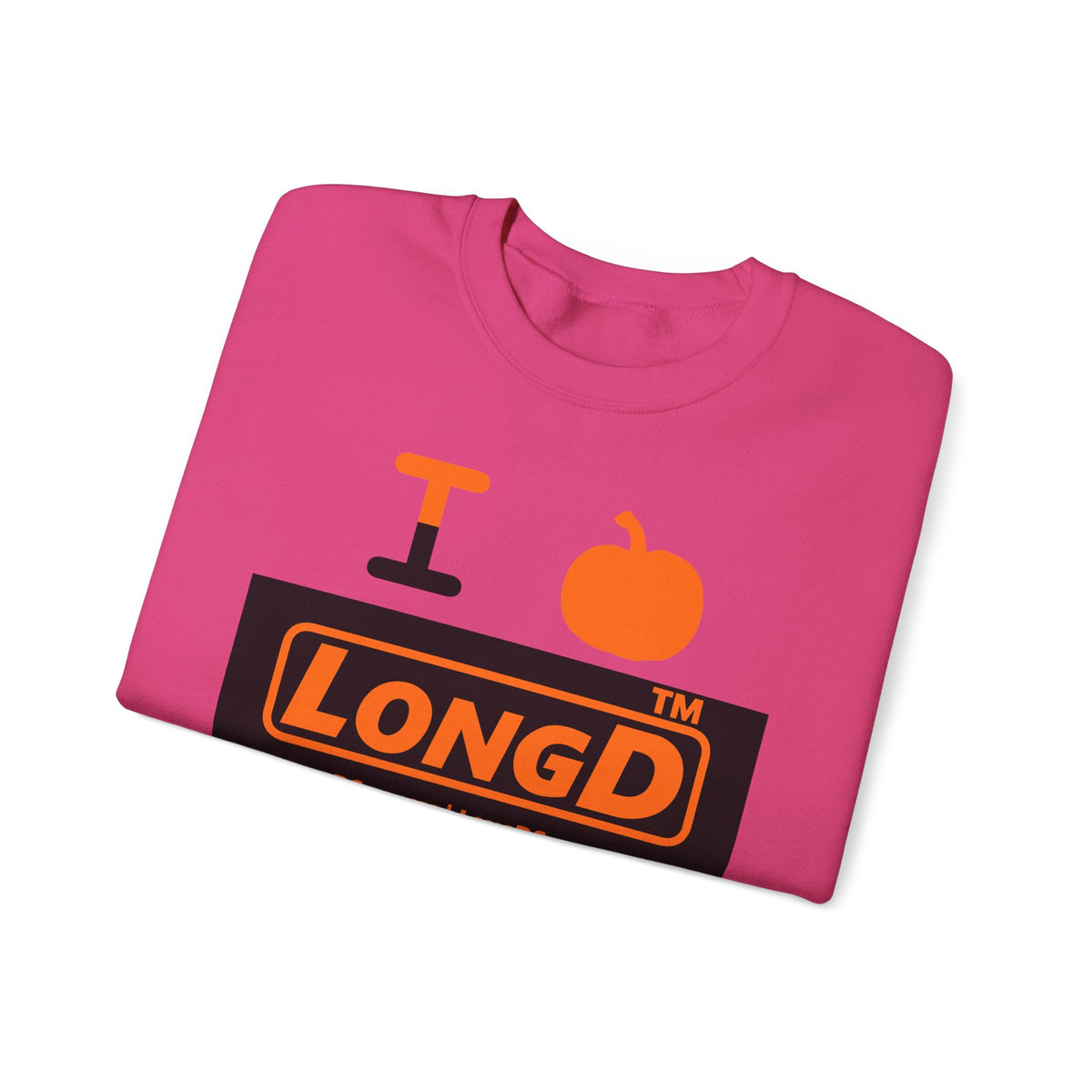 I pumpkin LongD Tag-domain logo positive orange on negative black crewneck sweatshirt