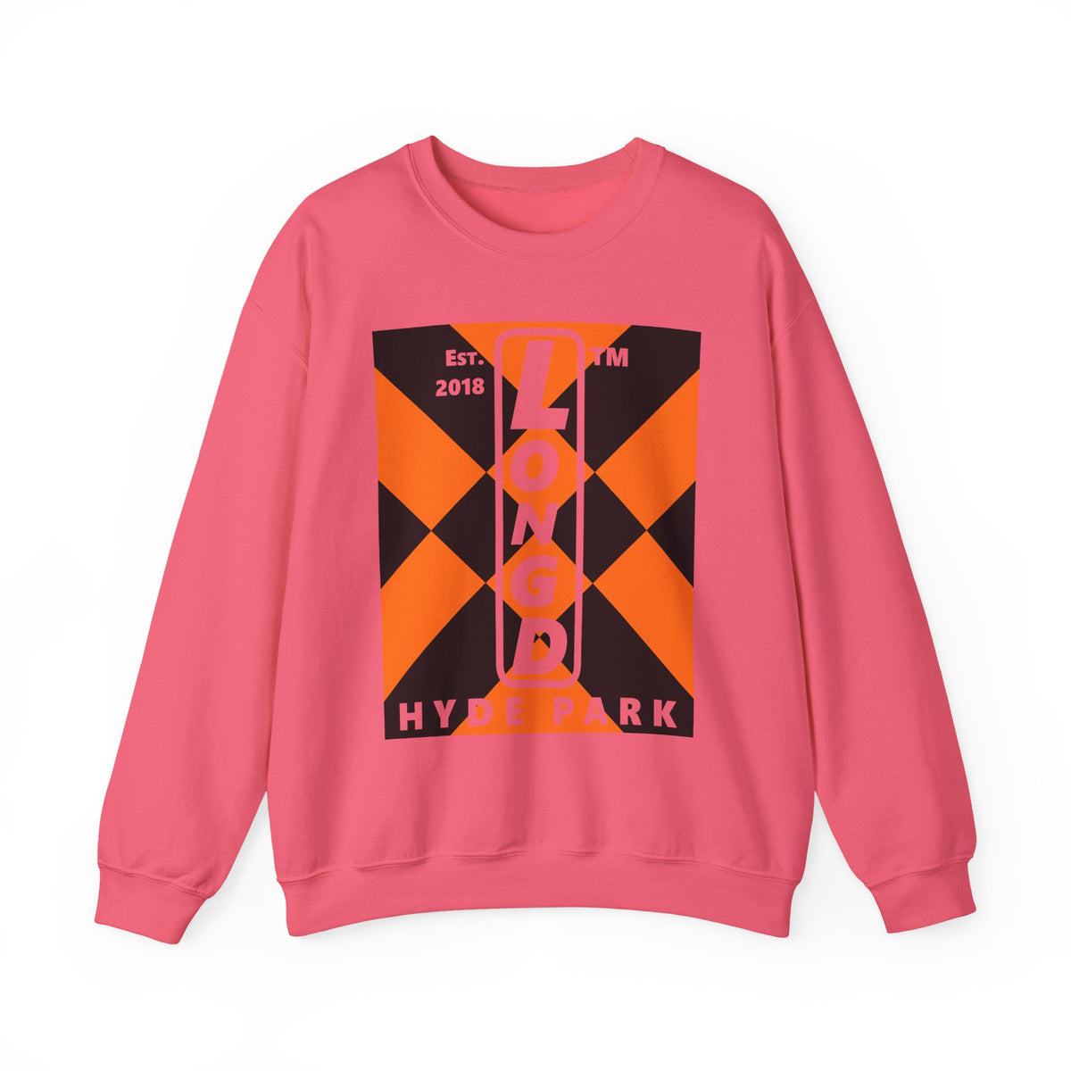LongD Hyde Park negative upright mixed argyle logo (Halloween colors) crewneck sweatshirt