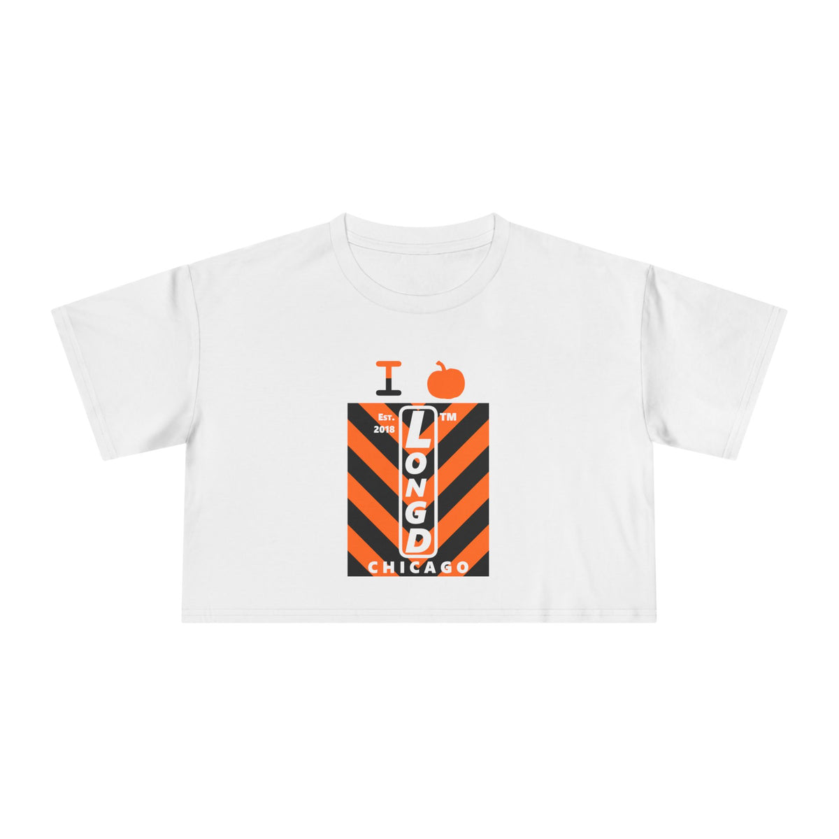 I pumpkin LongD Chicago negative upright downward chevron logo crop tee