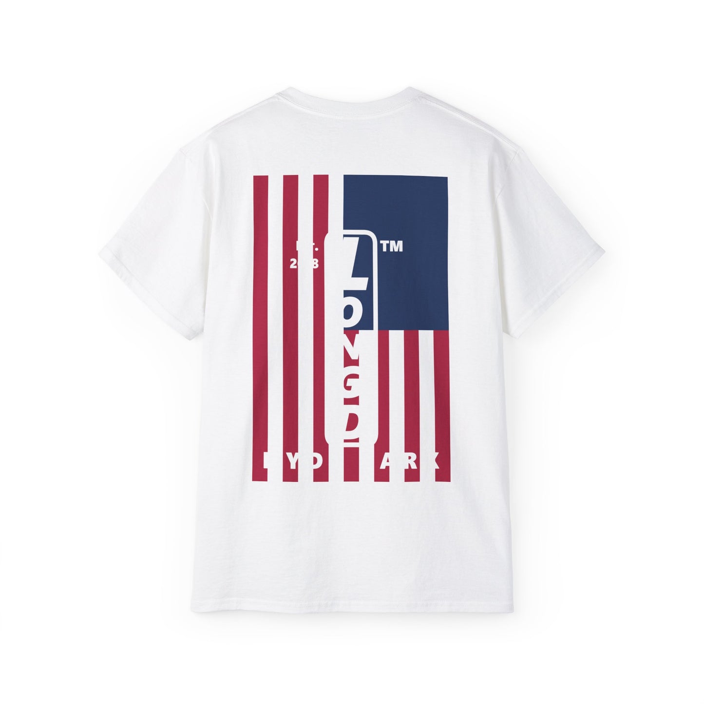 LongD cotton tee negative cropped flag single-breasted front-back Hyde Park upright logo (Patriotic colors)