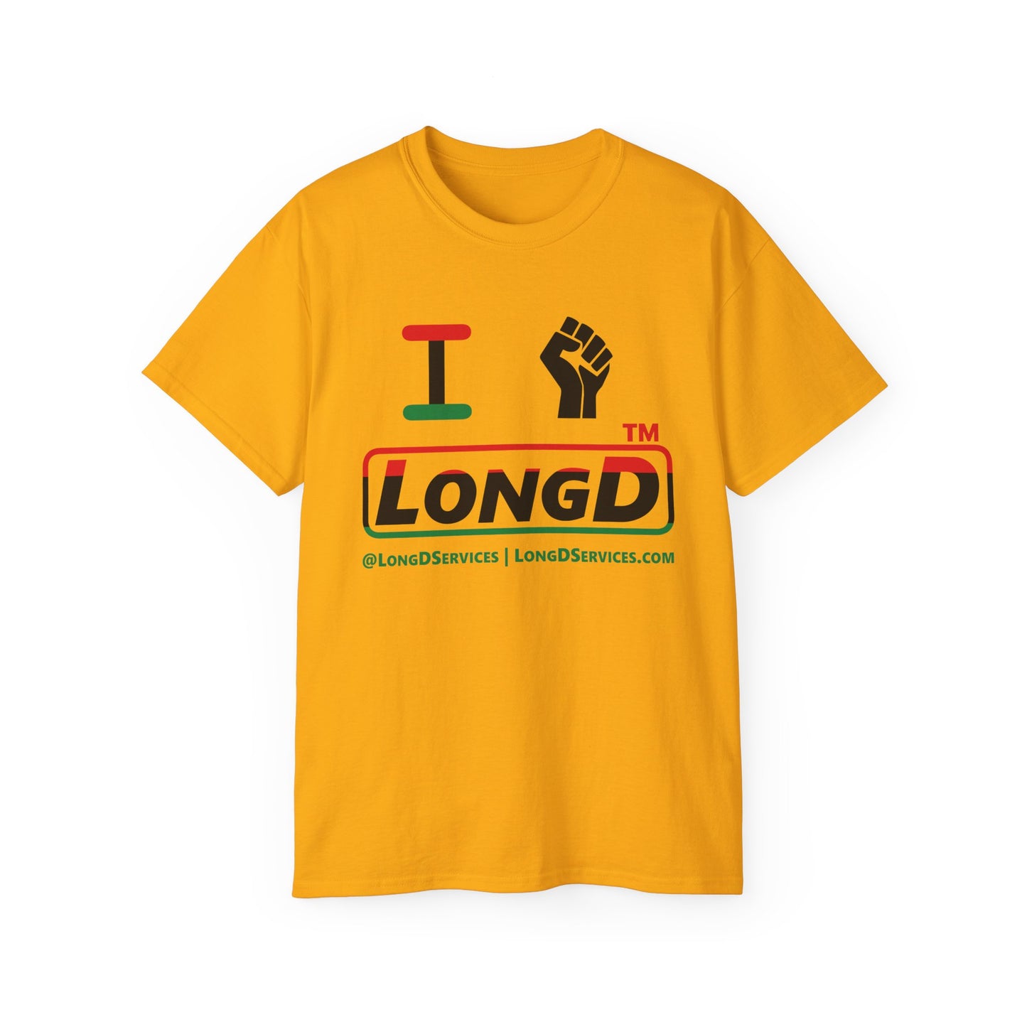 I fist LongD positive horizontal 3-striped tag-domain logo cotton tee