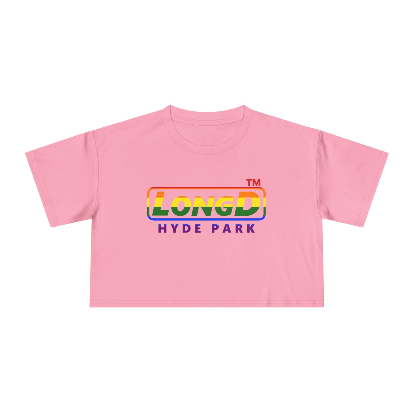 LongD positive horizontal 6-striped Hyde Park logo crop tee (Pride colors)