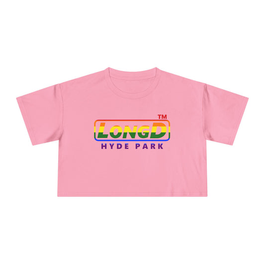 LongD positive horizontal 6-striped Hyde Park logo crop tee (Pride colors)
