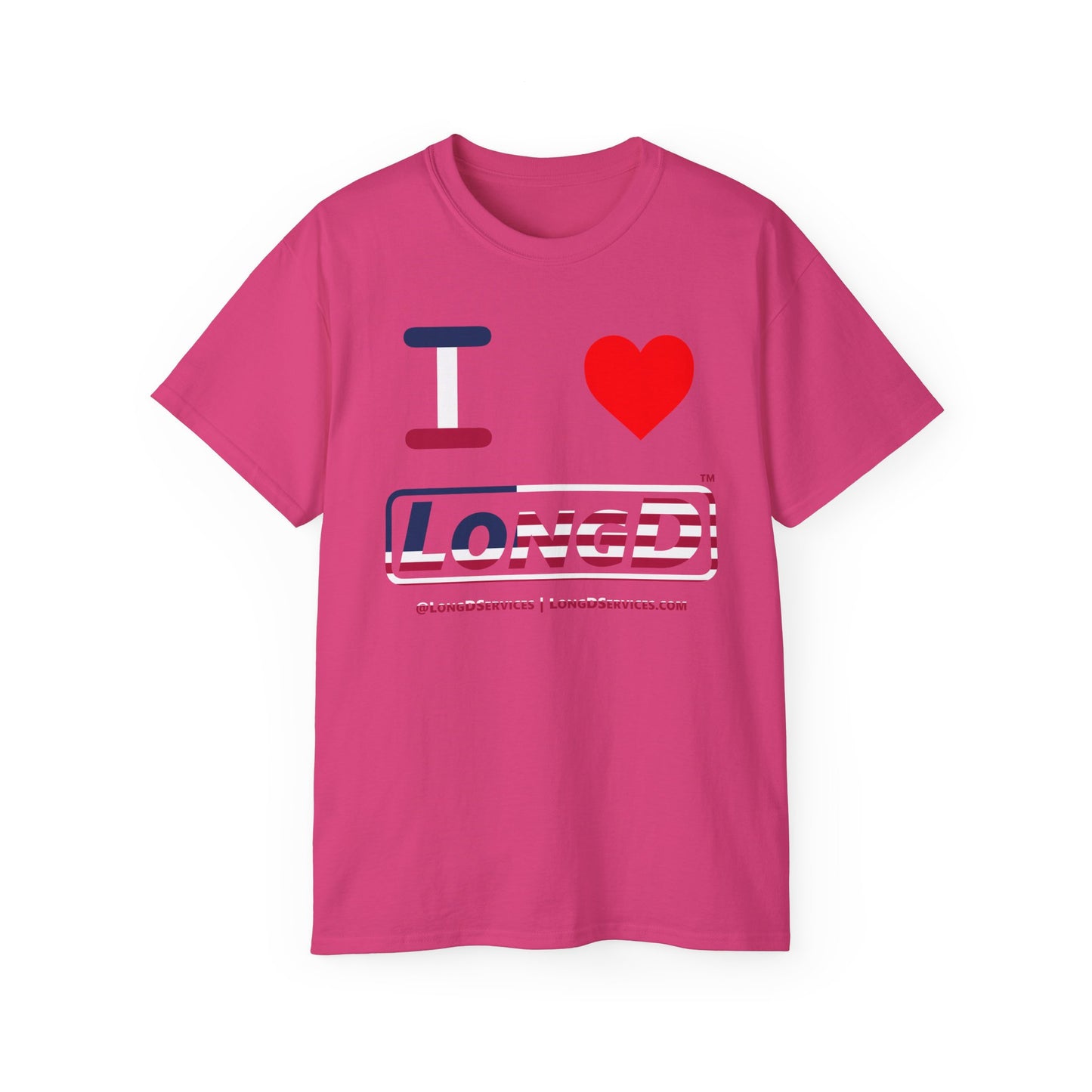 I Luv LongD® Logo Cotton Tee Red, White and Blue positive flag