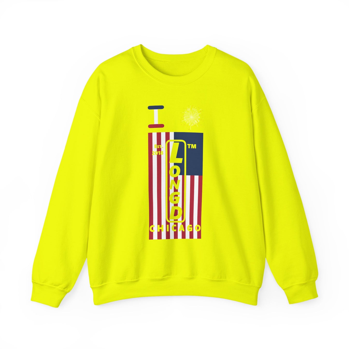 I Burst LongD negative flag Chicago upright logo crewneck sweatshirt