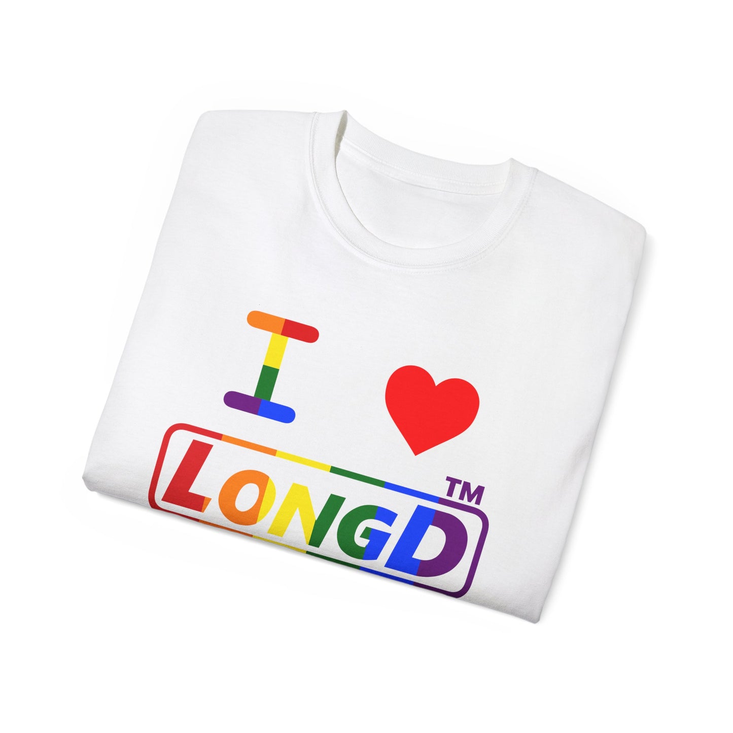 I Luv LongD positive vertical striped Chicago logo cotton tee (Pride colors)