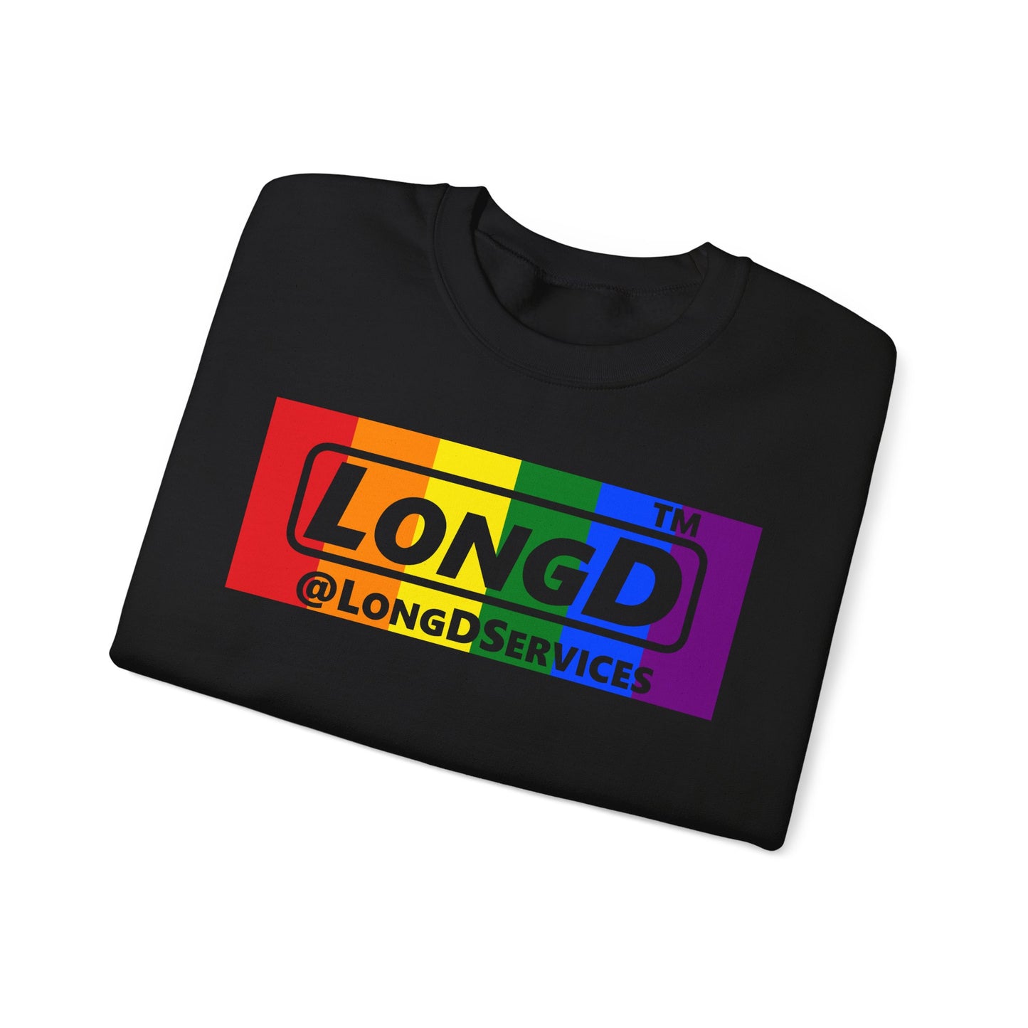 LongD official basic 4-print tag logo crewneck sweatshirt with Pride heart