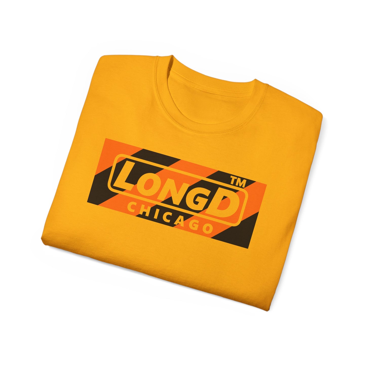 LongD Chicago negative diagonal 6-striped front-back logo (Halloween colors) cotton tee