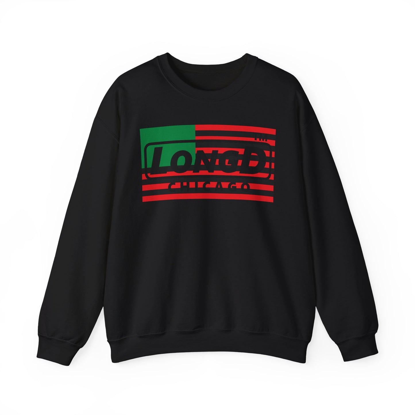 LongD negative flag front-back Chicago logo crewneck sweatshirt (Juneteenth colors)