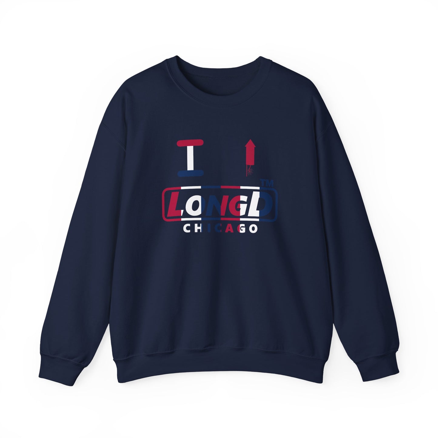 I firecracker LongD positive vertical 6-striped Chicago logo crewneck sweatshirt
