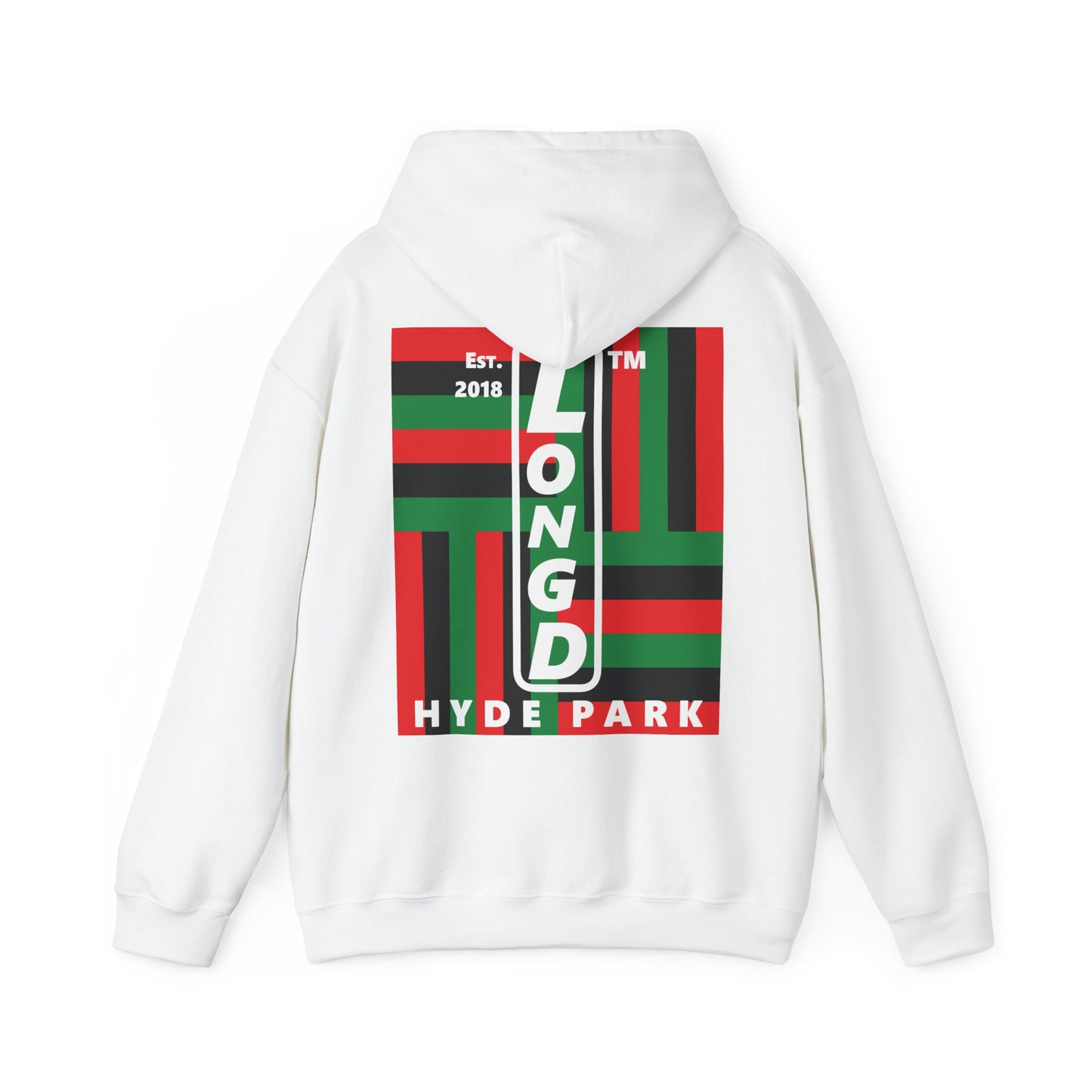LongD single-breasted negative windmill front-back upright Hyde Park logo hoodie (Juneteenth colors)