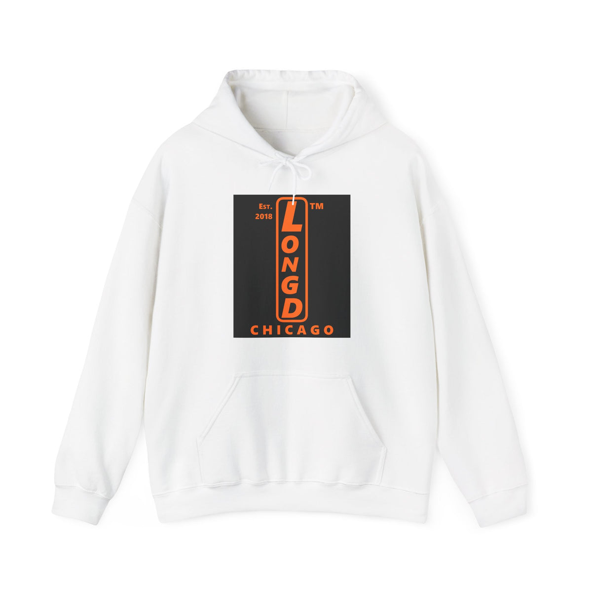 LongD Chicago upright logo orange (FE7518) on Black (000000) (Halloween colors) hoodie