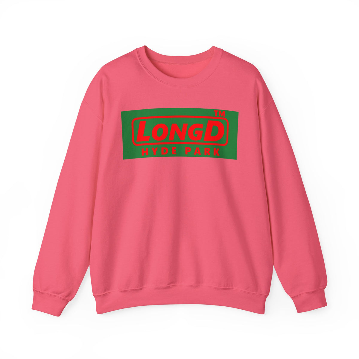 LongD Hyde Park logo positive red on negative green (Xmas colors) crewneck sweatshirt