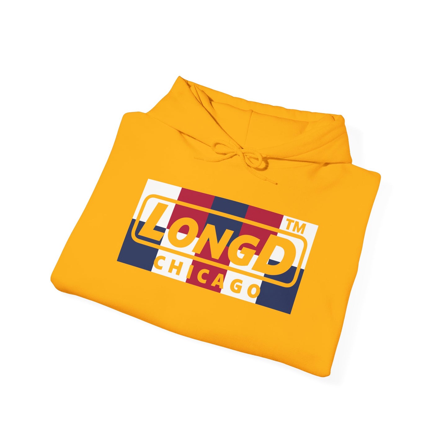 LongD® negative 2x5 Chicago logo hoodie (patriotic colors)