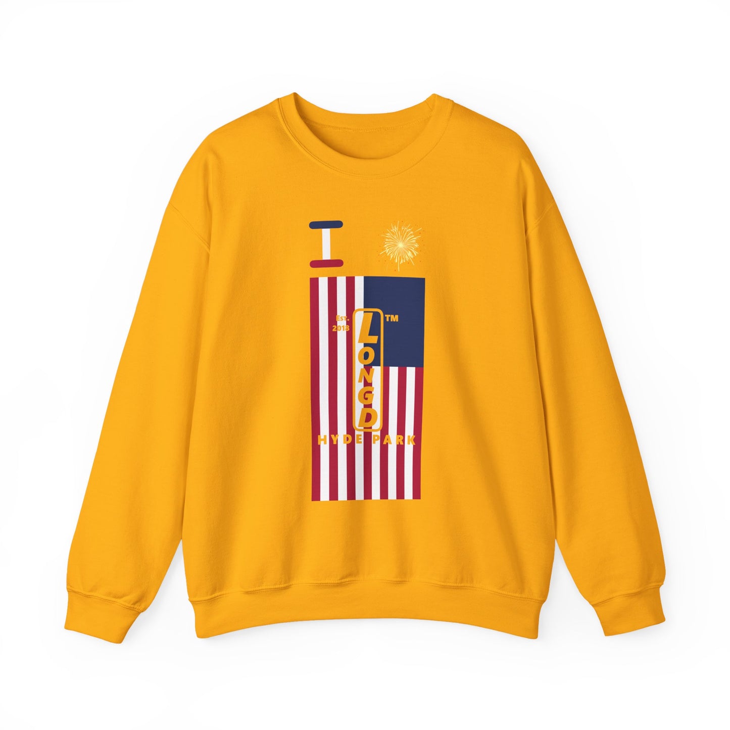 I Burst LongD negative flag Hyde Park upright logo crewneck sweatshirt