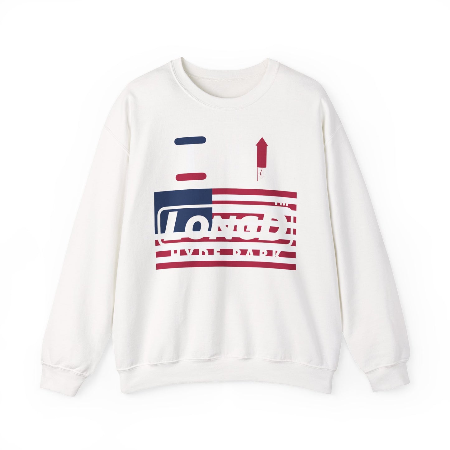 I firecracker LongD negative flag front-back Hyde Park logo crewneck sweatshirt
