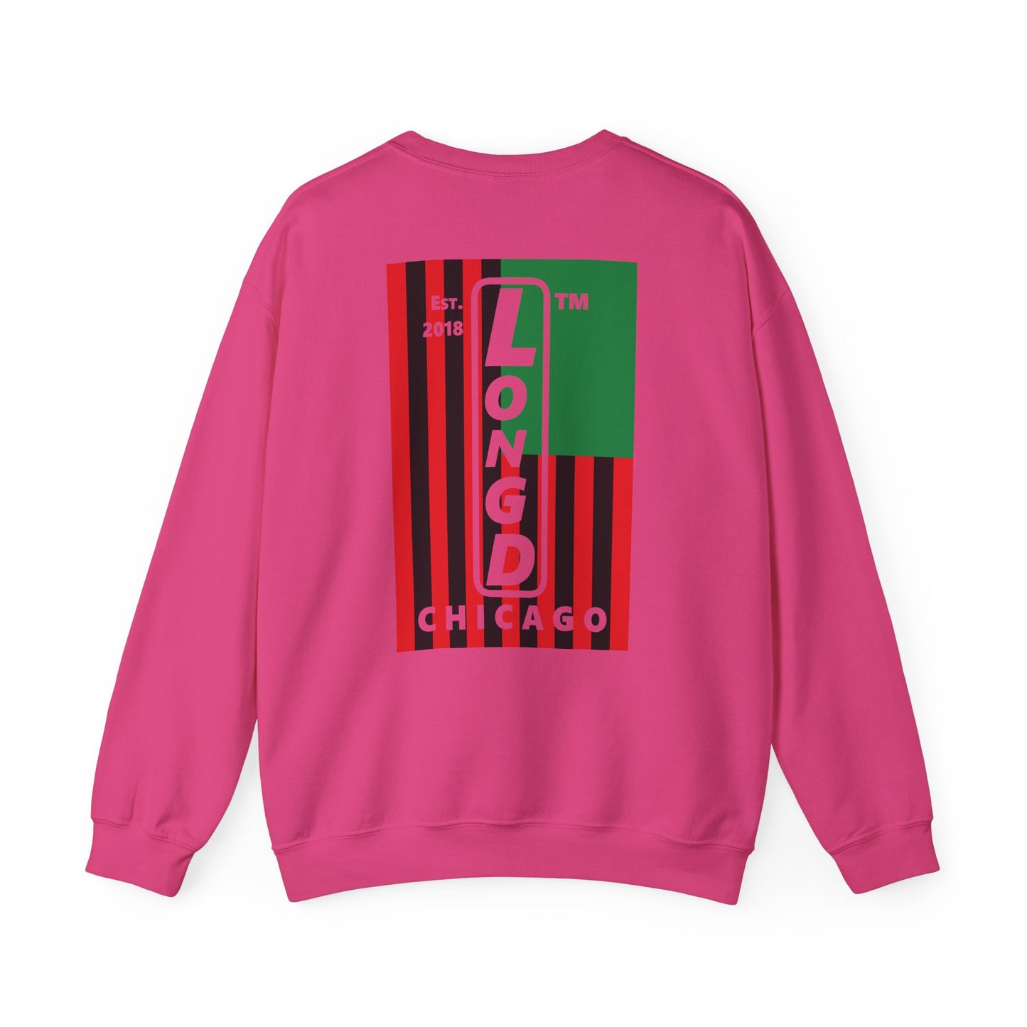 LongD negative cropped flag single-breasted front-back Chicago upright logo crewneck sweatshirt (Juneteenth colors)
