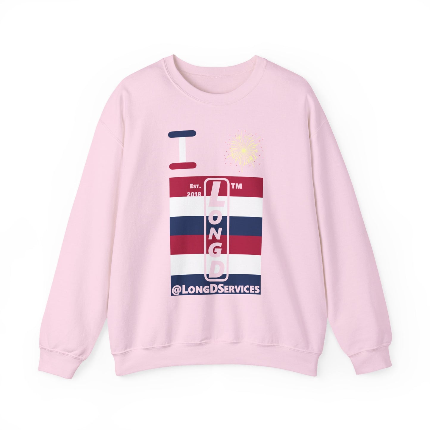I Burst LongD negative horizontal 6-striped tag upright logo crewneck sweatshirt