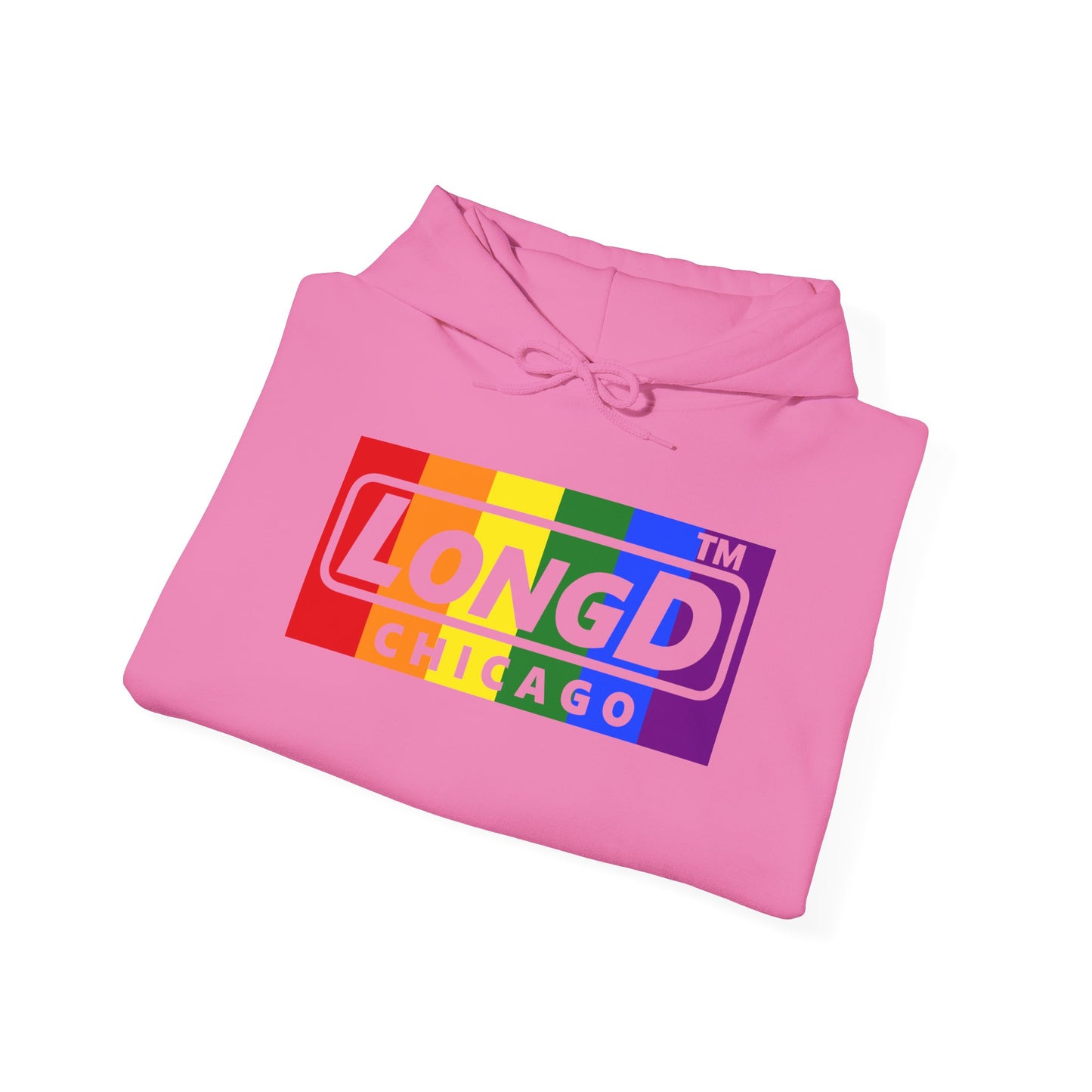 LongD® negative vertical striped 4-print Chicago logo hoodie (Pride colors)
