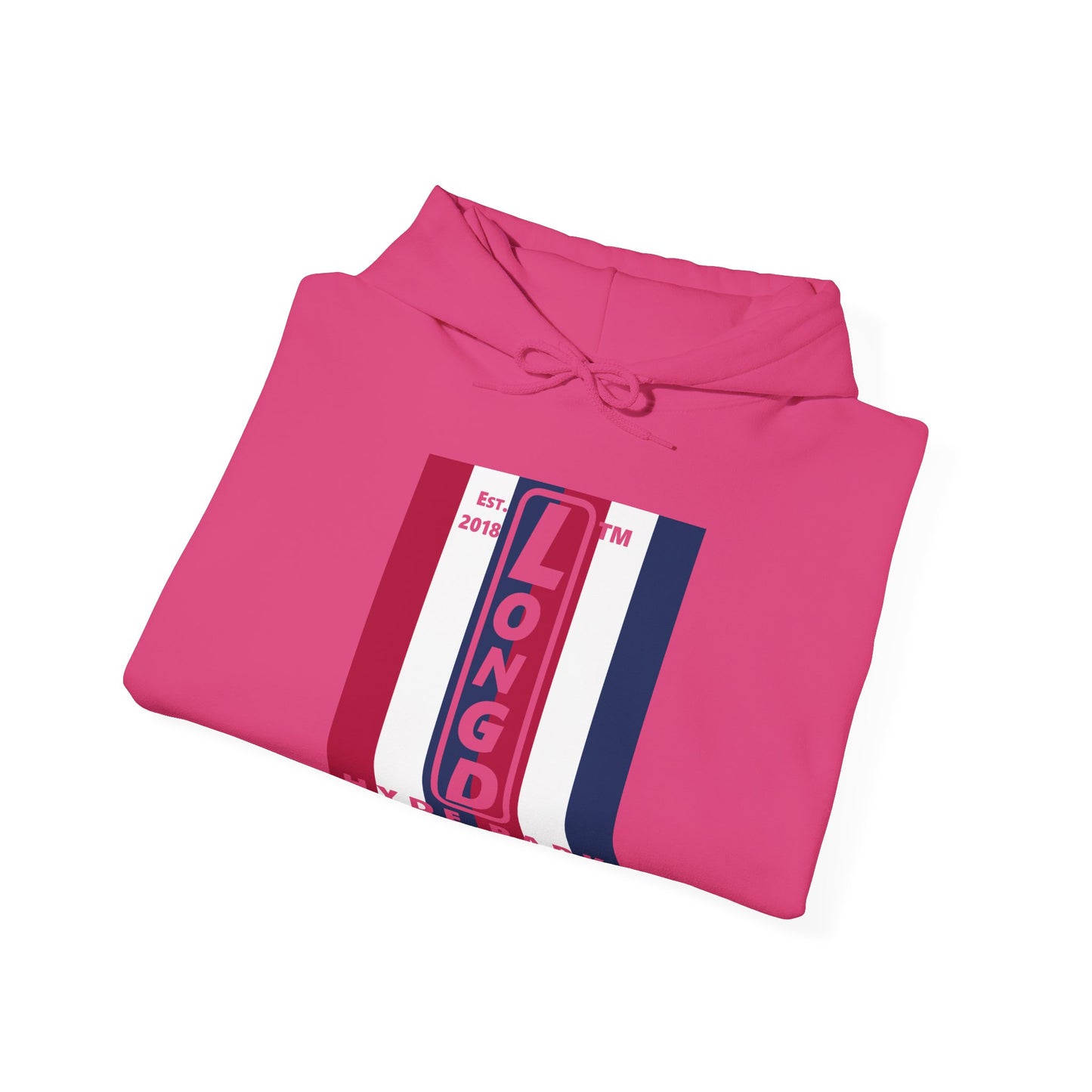 LongD® negative vertical 6-striped upright Hyde Park logo hoodie