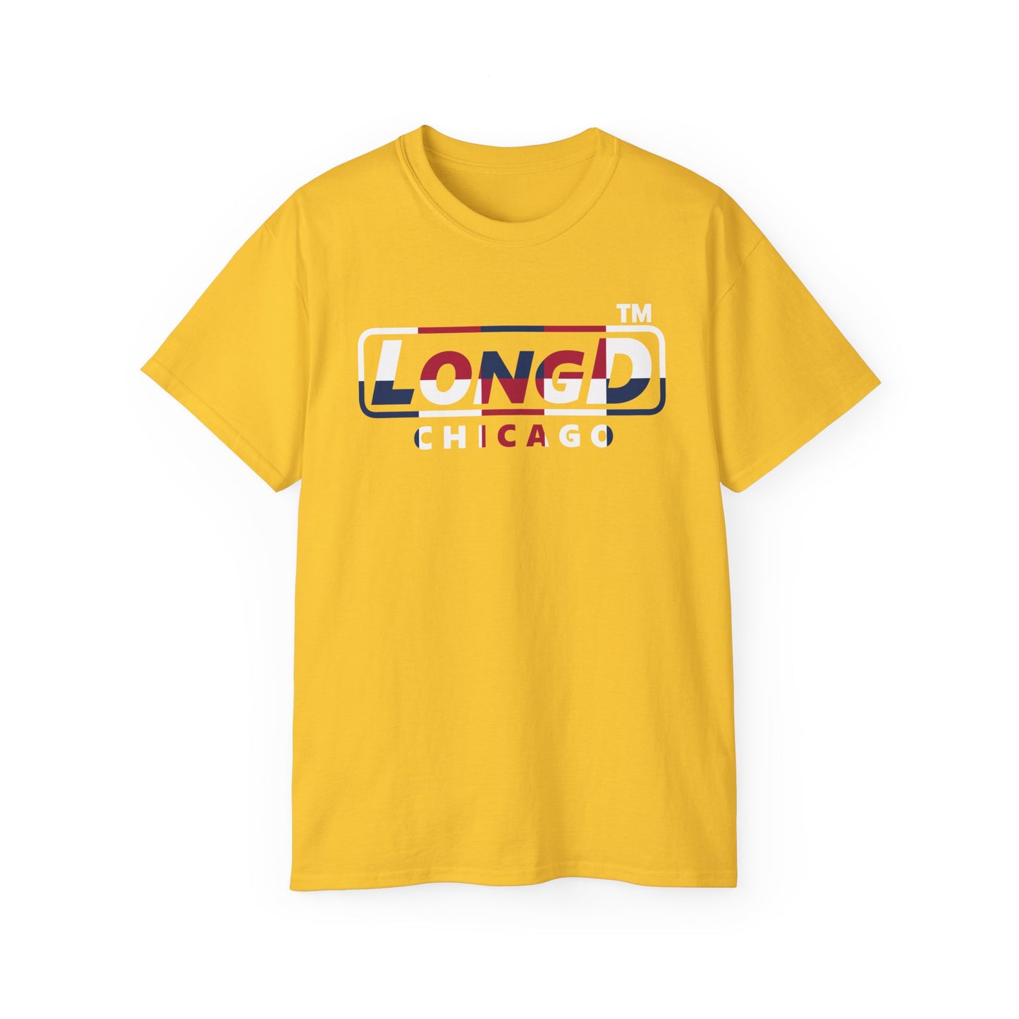 LongD positive 2x5 front-back Chicago logo cotton tee (patriotic colors)