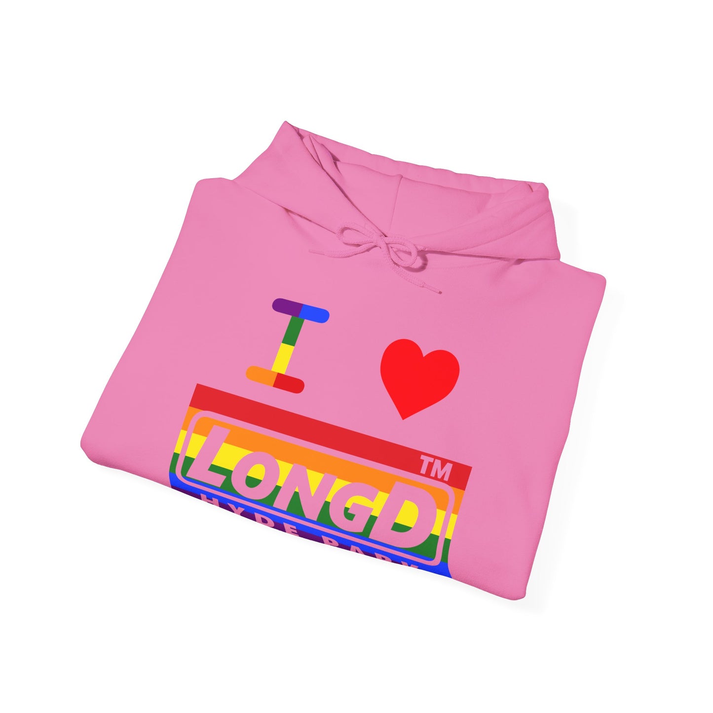 I Luv LongD® negative horizontal striped Hyde Park logo hoodie (Pride colors)