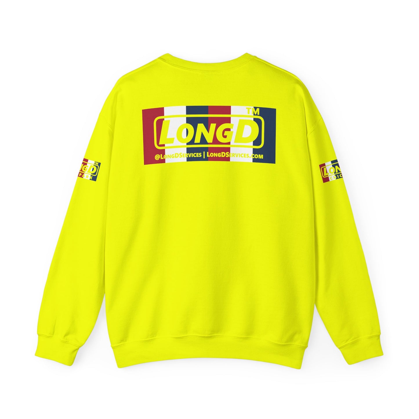 I firecracker LongD positive vertical 6-striped 4-print tag logo crewneck sweatshirt