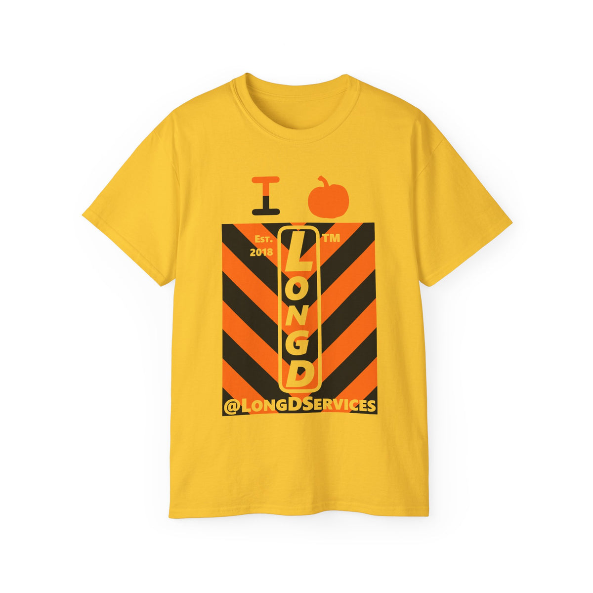 I pumpkin LongD Tag negative upright downward chevron logo cotton tee
