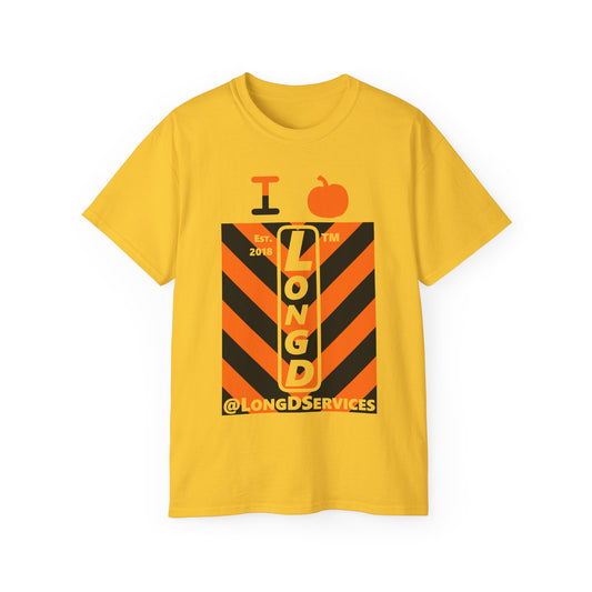 I pumpkin LongD Tag negative upright downward chevron logo cotton tee