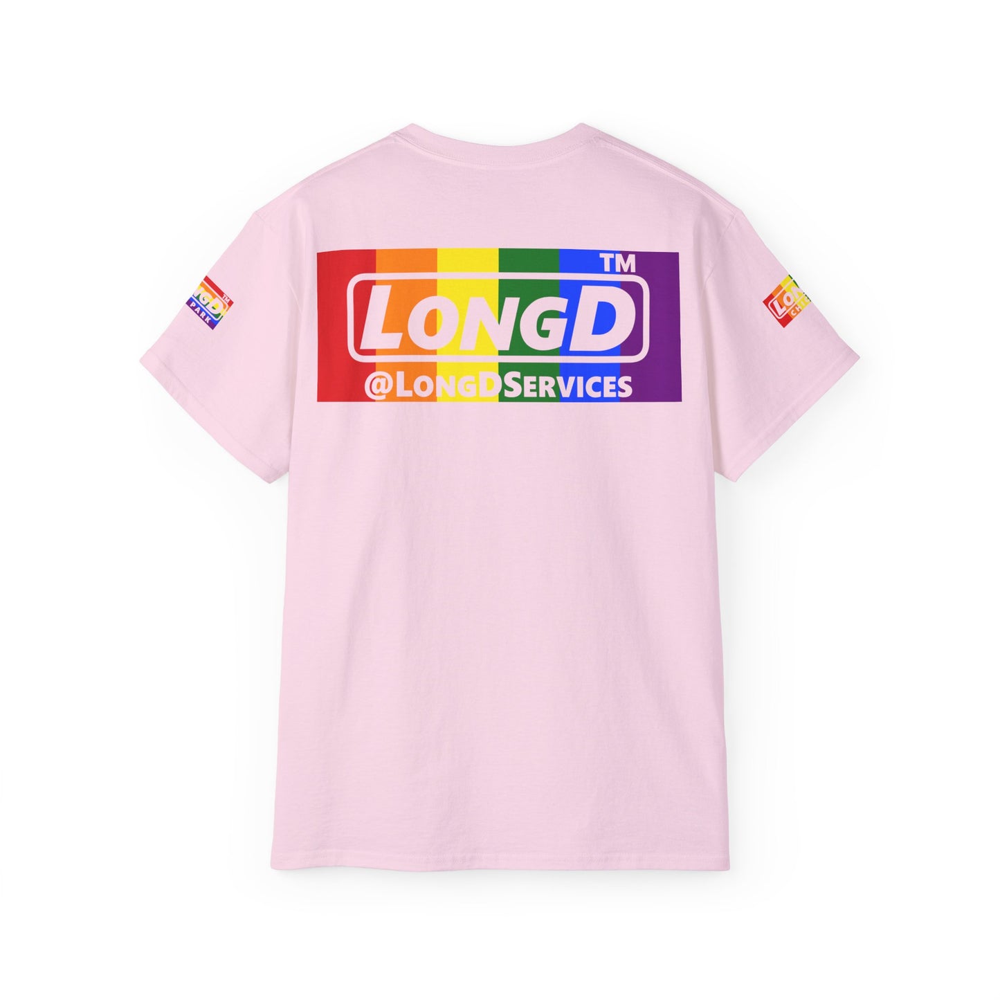 LongD negative vertical striped 4-print Chicago logo cotton tee (Pride colors)